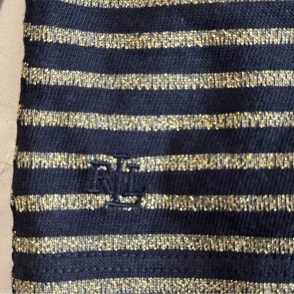 Lauren Ralph Lauren Black Label Navy Metallic Gold Striped Top Size PM/M NWT - Picture 3 of 10